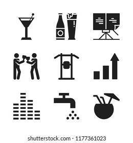bar icon. 9 bar vector icons set. beer, sound bars and drinking icons for web and design about bar theme