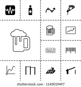 Bar icon. collection of 13 bar filled and outline icons such as pizza, barrier, graph, line graph, beer, bottle, music equalizer. editable bar icons for web and mobile.
