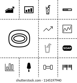 Bar icon. collection of 13 bar filled and outline icons such as ice cream on stick, loading, graph, chart, soap, soda, barbell, soap. editable bar icons for web and mobile.