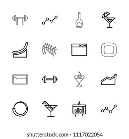 Bar icon. collection of 16 bar outline icons such as cocktail, barbell, graph, browser window, loading, line graph, chart, cocktail. editable bar icons for web and mobile.