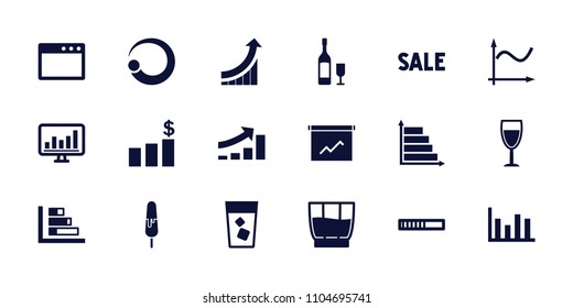 Bar icon. collection of 18 bar filled icons such as drink, browser window, loading, chart, wine glass, wine glass and bottle. editable bar icons for web and mobile.