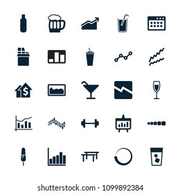 Bar icon. collection of 25 bar filled icons such as bottle, cocktail, drink, loading, browser window, line graph, chart, wine glass. editable bar icons for web and mobile.