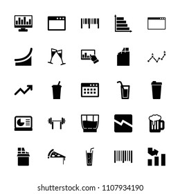 Bar icon. collection of 25 bar filled icons such as graph, chocolate, drink, soda, bar code, browser window, wine glass. editable bar icons for web and mobile.