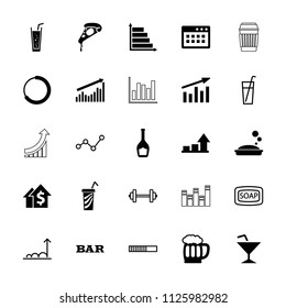 Bar icon. collection of 25 bar filled and outline icons such as soap, pizza, soda, loading, browser window, beer mug, graph, soap. editable bar icons for web and mobile.