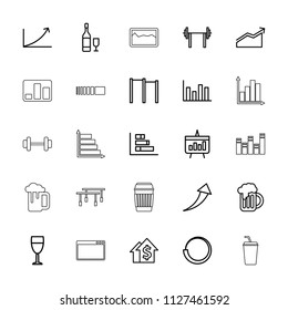Bar icon. collection of 25 bar outline icons such as graph, dolar growth, chart, loading, beer mug, wine glass, wine glass and bottle. editable bar icons for web and mobile.