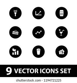 Bar icon. collection of 9 bar filled icons such as graph, drink, cocktail, line graph, dolar growth. editable bar icons for web and mobile.