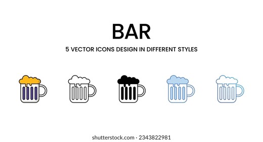 Bar Icon Design in Five style with Editable Stroke. Line, Solid, Flat Line, Duo Tone Color, and Color Gradient Line. Suitable for Web Page, Mobile App, UI, UX and GUI design.