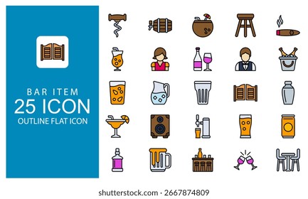 Icono de barra. Paquete de Ilustración vectorial de icono plano de contorno de elemento de barra. Conjunto de iconos de contorno plano.	