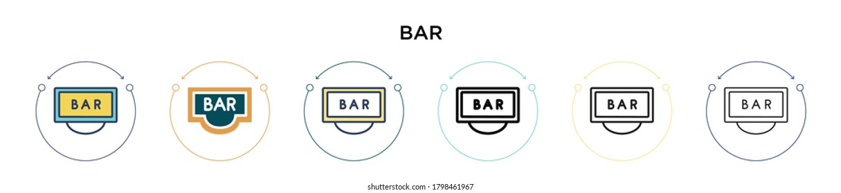 Bar icon in filled, thin line, outline and stroke style. Vector illustration of two colored and black bar vector icons designs can be used for mobile, ui, web