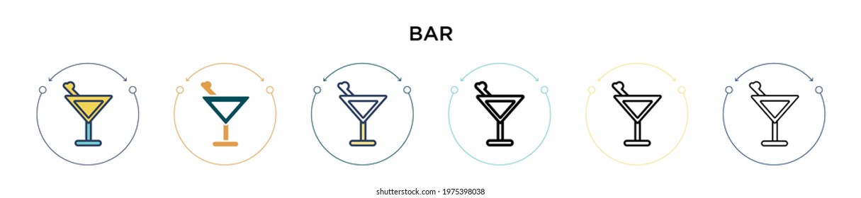 Bar icon in filled, thin line, outline and stroke style. Vector illustration of two colored and black bar vector icons designs can be used for mobile, ui, web