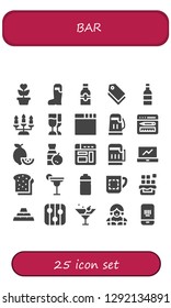  bar icon set. 25 filled bar icons. Simple modern icons about  - Growth, Beer, Bottle, Tag, Wine, Candlestick, Champagne, Browser, Lemons, Juice, Analytics, Toast, Cocktail, Mug