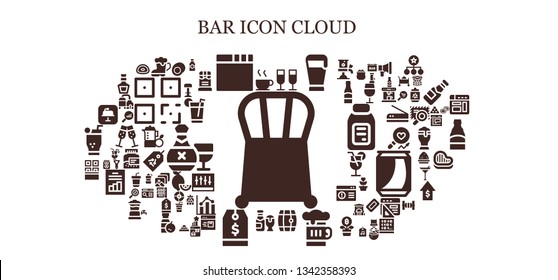bar icon set. 93 filled bar icons.  Simple modern icons about  - Chair, Chocolate, Beer, Browser, Champagne, Tag, Keynote, Gummy, Bottle, Stool, Drink, QR, Rum, Cocktail, Lemonade