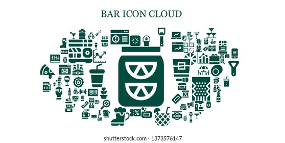 bar icon set. 93 filled bar icons.  Simple modern icons about  - Lemonade, Loading, Beer keg, Browser, Champagne, Bottle opener, Soap, Cocktail, Sale, Beer, Levels, Line chart