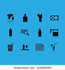 bar icon set about barcode, billiard, wine bottle and beer vector set