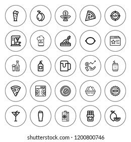 Bar icon set. collection of 25 outline bar icons with beer can, bottle cap, beer, bottle, cocktail, code, coffee machine, browser, chocolate, juice icons. editable icons.