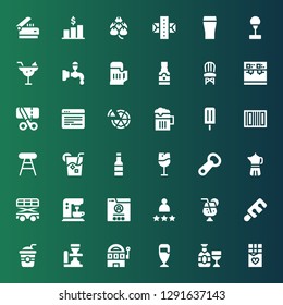 bar icon set. Collection of 36 filled bar icons included Chocolate, Champagne, Beer, Slot machine, Straw, Wine, Juice, Rating, Browser, Coffee machine, Loader, Coffee maker, Bottle opener