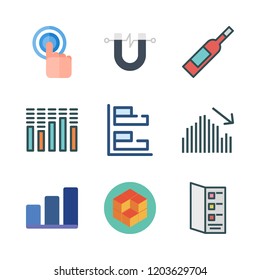 bar icon set. vector set about cube, sound bars, magnet and wine bottle icons set.