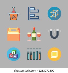 bar icon set. vector set about takeaway, wine, bar chart and cube icons set.