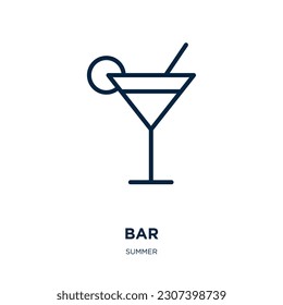 bar icon from summer collection. Thin linear bar, alcohol, glass outline icon isolated on white background. Line vector bar sign, symbol for web and mobile