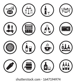 Bar Icons. Black Flat Design In Circle. Vector Illustration.