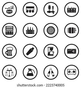 Bar Icons. Black Flat Design In Circle. Vector Illustration.