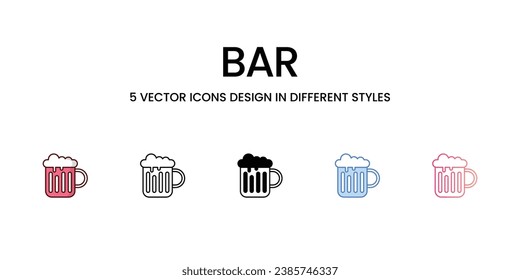 Bar Icons Design in Five style with Editable Stroke. Line, Solid, Flat Line, Duo Tone Color, and Color Gradient Line. Suitable for Web Page, Mobile App, UI, UX and GUI design