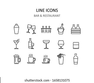 Bar icons. Restaurant symbols for apps or web sites. Vector