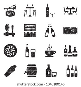 Bar Icons. Set 2. Black Scribble Design. Vector Illustration.