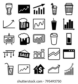 Bar icons. set of 25 editable filled and outline bar icons such as beer mug, drink, dolar growth, chart, sale, browser window, line graph, beer, line chart, graph, cocktail
