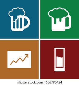 Bar icons set. set of 4 bar filled icons such as beer mug, line graph