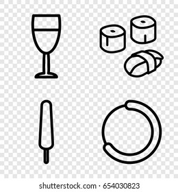 Bar icons set. set of 4 bar outline icons such as ice cream on stick, wine glass, sushi