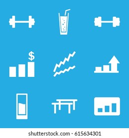 Bar icons set. set of 9 bar filled icons such as soda, drink, graph, chart, money chart, barbell