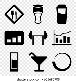 Bar icons set. set of 9 bar filled icons such as drink, cocktail, chart, restaurant, loading