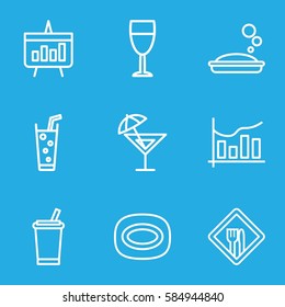 bar icons set. Set of 9 bar outline icons such as soap, soda, chart, restaurant, wine glass, cocktail
