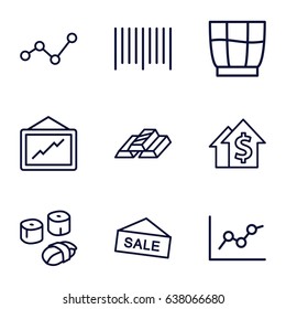 Bar icons set. set of 9 bar outline icons such as graph, drink, sushi, chart, dolar growth