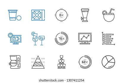 bar icons set. Collection of bar with chart, percentage, champagne, pyramid chart, coffee maker, bar chart, analytics, cocktails, sale, cocktail. Editable and scalable icons.