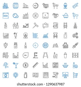 bar icons set. Collection of bar with growth, video player, scanning, pyramid chart, analytics, bottle, research, browser, beer, soup, load time. Editable and scalable bar icons.