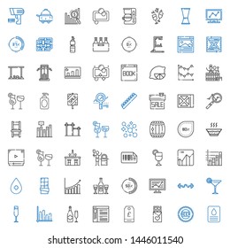 bar icons set. Collection of bar with soap, bottle cap, chocolate, tag, browser, champagne, bar chart, champagne glass, cocktail, bars, line chart. Editable and scalable icons.