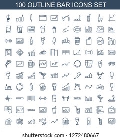 bar icons. Trendy 100 bar icons. Contain icons such as chart, drink, wine glass, beer, graph, sushi, dolar growth, statistic, cocktail, loading, hand on graph. bar icon for web and mobile.