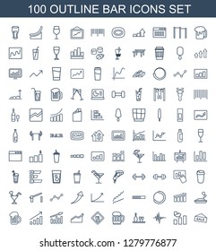 bar icons. Trendy 100 bar icons. Contain icons such as sale, graph, music equalizer, wine bottle and glass, beer mug, restaurant, chart, soap, loading. bar icon for web and mobile.