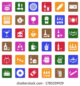 Bar Icons. White Flat Design In Square. Vector Illustration.