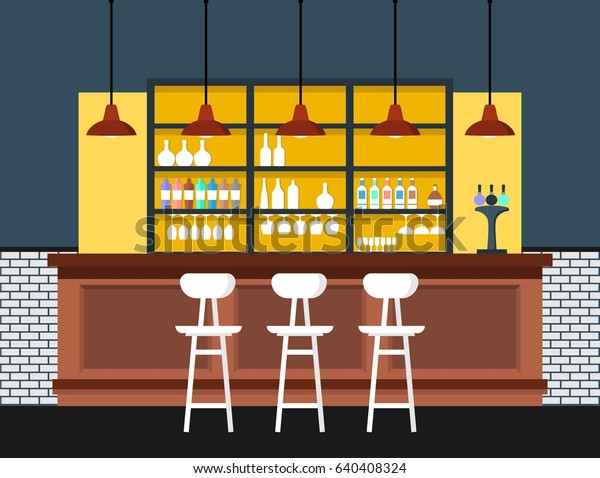 Bar interior\
with counter. Vector\
illustration.