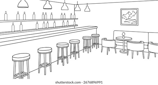 Vetor de ilustração de esboço branco preto gráfico interior da barra 