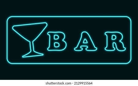 Bar lettering text blue neon isolated on dark background. Vector illustration