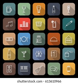 Bar line flat icons with long shadow, stock vector