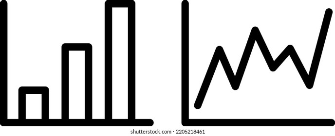 Iconos vectoriales aislados en el gráfico de barras y líneas.