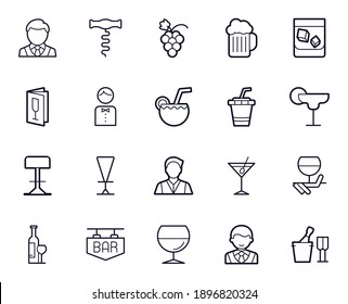 Bar line icon set. Collection of holidays sign for web design and mobile app. International Bartender's Day  pictogram. Barmen, alcohol, glass, wine, cocktail, beer, menu, outline icon