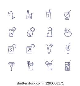 Bar line icon set. Takeaway cup, bottle, flute. Drink concept. Can be used for topics like tropical party, vacation, cold beverages