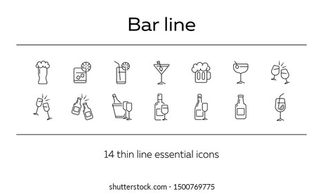 Bar line icons. Set of line icons. Beer mug, bottle with glass. Beverage concept. Vector illustration can be used for topics like advertising, business