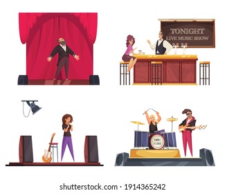 Icono de composición de música en directo conjunto de ópera cantante música bar y conciertos de rock ilustración vectorial